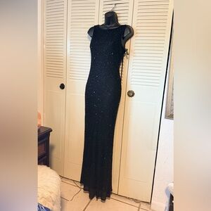 STENAY Black Silk Beaded Maxi Gown with Unique Back Detail - Size 10